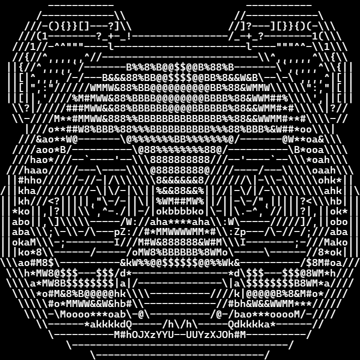 The panda emoji as white ASCII art on black