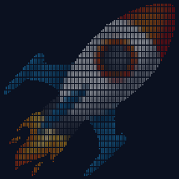 The rocket emoji in full color Braille characters