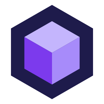 Original Hexa logo: a purple cube in a hexagon