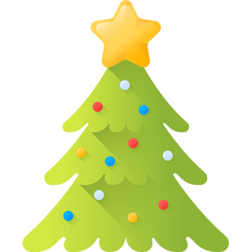 Original 3D icon of a decorated Christmas tree with a gold star