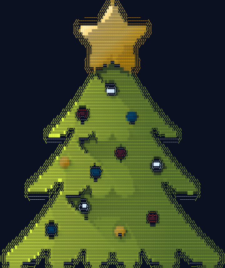 The Christmas tree in full color block characters