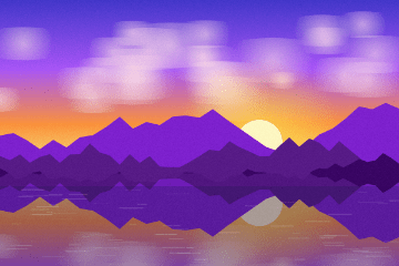 Original sunset landscape with mountains and a lake