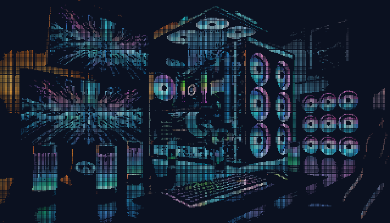 The gaming rig in full color Braille characters