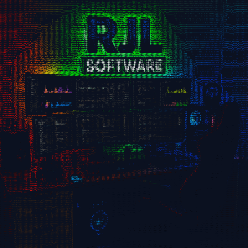 The neon office as full color ASCII art with the Photo preset