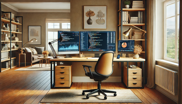 Original image: a sunlit home office with bookshelves and a desk chair