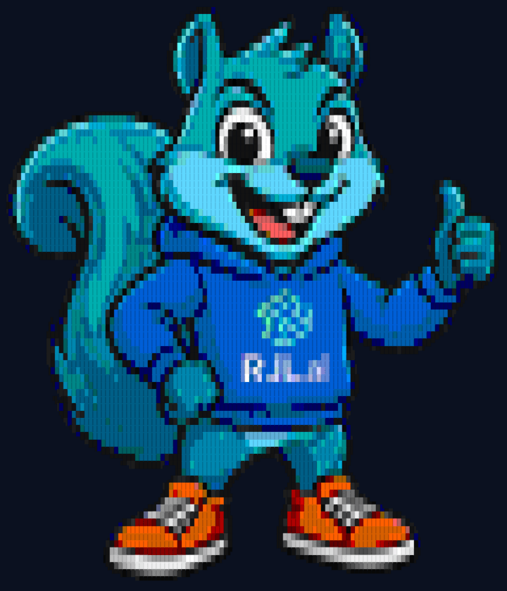 The RJL.ai squirrel mascot in 256-color Quadrant blocks