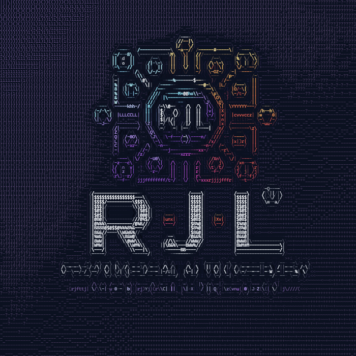 The RJL logo as dithered full color ASCII art