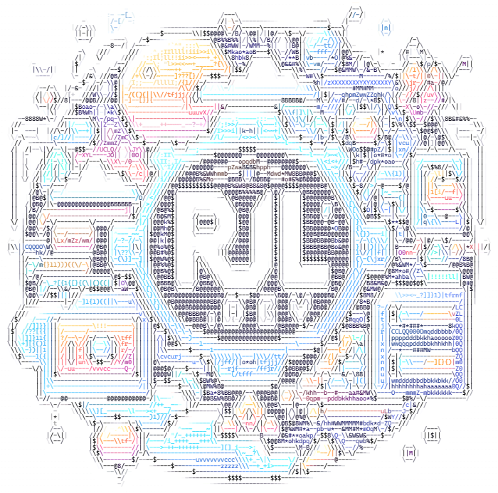 The RJL.dev badge as full color ASCII art on white