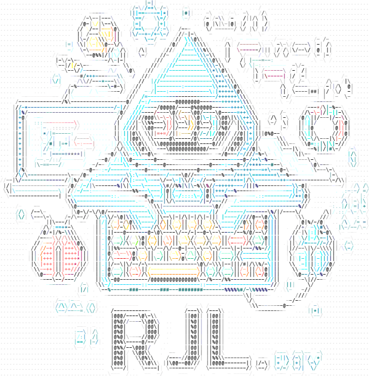 The coder illustration as 256-color ASCII art on white