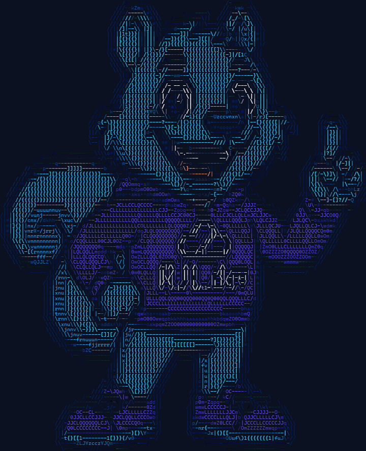 The RJL.dev squirrel mascot as full color ASCII art